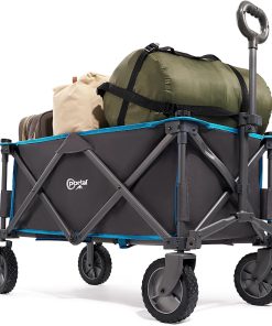 Portal Chariot de Plage Pliable Charrette de Transport à Main Remorque Pliante de Jardin Camping Extérieur Tout Terrain, Tissu Amovible, Bleu