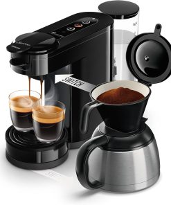 Philips Switch Machine à café à dosettes et filtre, Technologie 2 en 1, Verseuse isotherme, Verseuse pour 7 tasses, Réservoir d'eau de 1 l, Noir intense (HD6592/65)