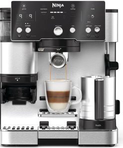 Ninja Machine à café Luxe Essential 2-en-1, Latte, Cappuccino et Espresso avec broyeur à grains et mousseur à lait intégrés, facile à utiliser, 2 préréglages mousse, argent, ES501EU