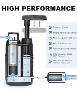 Purewell Pompe Filtrante à Main 0.01 Micron - Filtre à Eau Portable Élimine 99.999% des Bactéries - pour Randonnée, Camping, Voyage et Survie