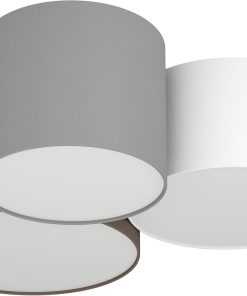 Eglo Lampe de plafond PASTORE, plafonnier en textile à 3 flammes, matériau : acier, tissu, couleur : blanc, marron anthracite, gris, douille : E27