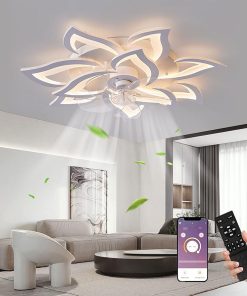 Ventilateur de plafond avec éclairage 100W Lampe de ventilateur moderne silencieuse avec ventilateur LED à intensité variable 10 lumières Plafonnier réversible en forme de fleur pour salon chambre