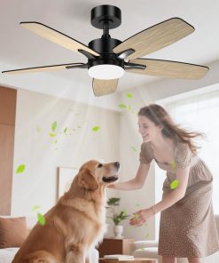 106cm Ventilateur de Plafond Silencieux avec Lumière, Télécommande et Moteur Réversible DC pour Chambre, Salon et Cuisine