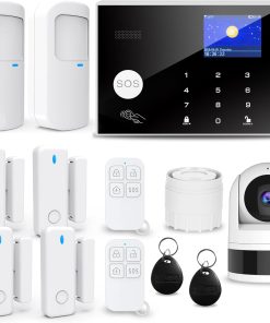 Système d'Alarme sans Fil pour la Maison, 13 pcs GSM SMS 2G WiFi Full Burglar Alarm System, Siren Alarm with PIR, Door Window Sensor, Camera, Remote Control for Apartment, Garage, Office