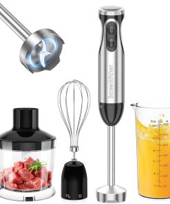 Bonsenkitchen Mixeur Plongeant, 4-en-1 Mixeur Plongeur Multifonction 1000W, 20 Vitesse Réglable, avec Fouet, Hachoir de 500ml et Verre Doseur 700 ml, Robot de Cuisine (HB3203)