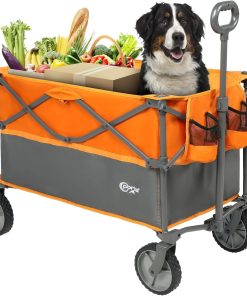 PORTAL Chariot de Jardin Pliable Plus Grande capacité pour Festival, Plage, Camping, Chariot avec roulettes, remorque de Pique-Nique Robuste Orange