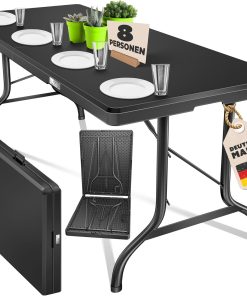 KESSER® Table de buffet, pliable, en plastique, 183 x 76 cm, idéale pour le camping, les fêtes, le jardin, la terrasse et le balcon, pour 6 personnes, avec poignée de transport, anthracite