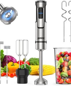 Ganiza Mixeur Plongeant 5-en-1, Mixeur Électrique 1200W avec Vitesse Réglable & Fonction TURBO, Pied Mixeur avec Double Mousseur à Lait, Idéal pour Sauces, Soupes, Smoothies & Milkshakes