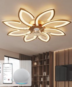 Ventilateur de Plafond avec Lumière et Télécommande 90cm – Compatible Alexa (Connexion Directe sans WiFi) – Moteur DC Silencieux, LED Dimmable – Design Pétale Ultra-plat pour Salon, Chambre