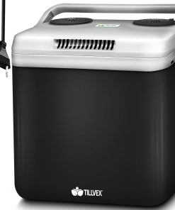 tillvex Glacière électrique 32 L | Mini réfrigérateur 230 V et 12 V pour Voiture, Voiture, Camping | refroidit et réchauffe | Mode ECO