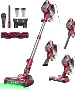 Vexilar C8 Aspirateur Balai avec Fil, 600W/60Kpa Aspirateur Balai Puissant avec Recharge Murale, Cable de 7 m, Brosse Anti-Emmêlement,1,5L Aspirateur pour Tapis,Sols Durs,Poils d'animau