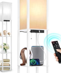 OUTON Lampadaire Salon avec Etagères, Dimmable avec télécommande, 4 températures de couleur réglable, minuterie 1H, lampadaire LED avec 2 connecteurs USB, Lampe sur Pied pour Salon, Chambre, Blanc