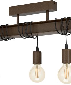 Eglo Luminaire plafonnier Townshend 4 à 3 flammes, lampe de plafond au design vintage et industriel en métal brun antique pour salon, chambre à coucher et couloir, douille E27