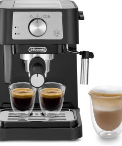 De'Longhi Stilosa EC 260.BK – Machine à porte-filtre traditionnelle avec tambour, mousseur à lait professionnel pour poudre expresso ou ESE, réservoir d'eau de 1 l, noir, 1100 W