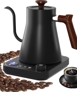 RHD Bouilloire électrique à col de cygne avec affichage LCD, contrôle de la température en temps réel, bouilloire pour café, thé, commutable ℉/℃, 1200 Watt, 0.9L, acier inoxydable 304, noir mat