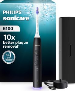 Philips Sonicare 6100 - Brosse à dents électrique sonique avec 2 modes de brossage et 3 niveaux d'intensité, Alerte de pression, EasyStart, SmarTimer, Noir, modèle HX7401/07 [Nouvelle technologie]