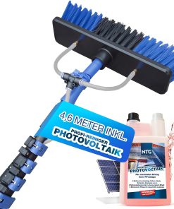 NTG Brosse de nettoyage télescopique pour fenêtres et vérandas, 4,6 m ou 7 m, avec raccord d'eau et distributeur de savon (jusqu'à 4,6 m + détergent)
