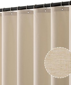 MIULEE Rideau de Douche en Lin texturé 120x180 cm Beige Clair, Hôtel de Luxe Lourd Rideau de Douche imperméable, Anti-moisissure Tissu Lavable Rideau de Bain pour Salle de Bain avec 8 Anneaux