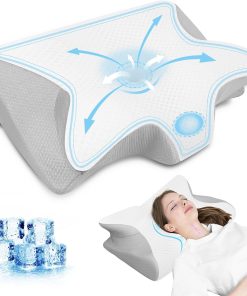 HOMCA Oreillers à Mémoire de Forme, 2 en 1 Oreiller pour la Nuque, Oreiller Cervical pour Les Dormeurs sur Le Côté, Le Dos et Le Ventre, avec Taie d'oreiller Fraîche, 60x40x12/14cm