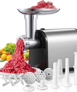 3 en 1 Hachoir à Viande Électrique Professionnel avec 3 Plaques Abrasives en Acier Inoxydable, 1 Kubbe et 3 tubes de Remplissage de Saucisses, 2000W Max