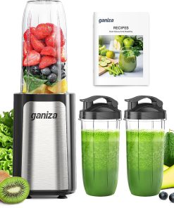 Ganiza Mixeur 900W, Mini Blender pour Smoothies, avec 3 Gourdes Portables (2×500ml+1×700ml), Lame à 4 Couteaux en Acier Inoxydable, Sans BPA, Blender Électrique pour Shakes, Smoothies