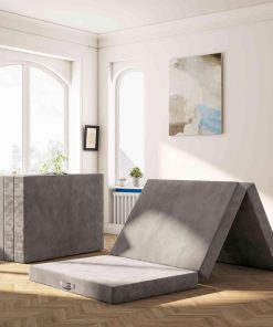 Matelas Pliable 1 Personne Adulte 75X195X10cm, Matelas d'Appoint Pliable en 3 Parties avec Housse Lavable de Sol pour Voiture, Camping, Voyage et Invités