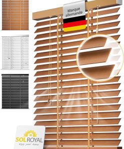 Sol Royal Store Venitien Bois 110x250 cm Lamelles 50 mm Extra Larges Chêne – Montage Facile Mur & Plafond – Brise-Vue Fenêtre Bois Massif – Stores Vénitiens Intérieurs & Extérieur BE5