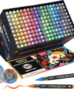 NICETY 180 Couleurs Feutres Acryliques – Marqueurs Pinceaux pour Peinture sur Pierre, Bois, Verre, Céramique – Pointe Pinceau 1-6mm, Marqueurs Acryliques à Base d’Eau pour Adultes