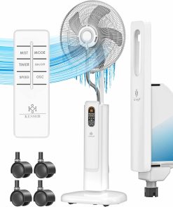 KESSER® Lot de 2 Ventilateurs sur pied Frosty Blanc – Refroidissement à eau par brumisation ultrasonique, télécommande incluse, fonction minuterie, humidificateur silencieux(blanche Lot de 2)