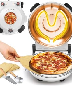 NutriChef Four à Pizza Électrique – Pierre à pizza Ø30 cm avec Thermostat et Thermomètre | Chauffe Jusqu’à 425°C | Cuisson Rapide | Fenêtre de Cuisson | Facile à Nettoyer - Blanc