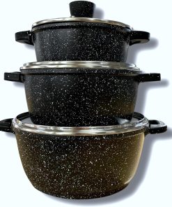 France Lot de 3 faitouts marmites 20cm 24cm et 28cm revêtement Céramique anti-adhésif de haute qualité tous feux dont induction sans PFOA (Façon Pierre)