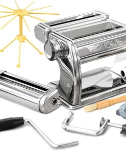 VeoHome Machine à pâtes Manuelle avec séchoir - Acier Inoxydable Outil Polyvalent réglable en épaisseur, laminoir et manivelle - Nouilles fraîches Maison, Spaghetti, lasagnes