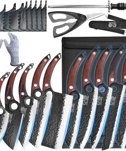 XYJ Authentic depuis 1986, set de 10 couteaux avec sac à rouler, ciseaux, acier aiguisé, grand couteau de boucherie, couteau forgé, manche complet, acier à haute teneur en carbone