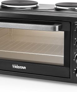 Tristar Four à convection avec 2 plaques chauffantes, Capacité : 38 L, 3100 W, Plaque de cuisson et gril, 90-230 ⁰C, adapté pour le camping, OV-1442, Noir